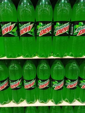 Bottles of Mountain Dew from Landers Superstore