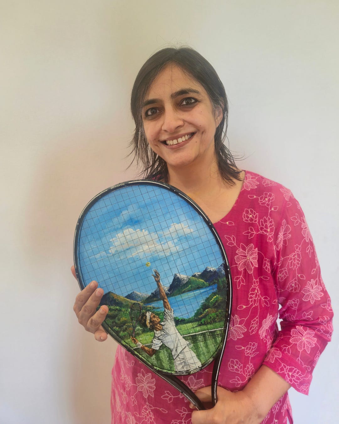 A hand painted tennis racket