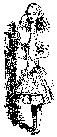 Illustration of Alice with a long, thick neck.