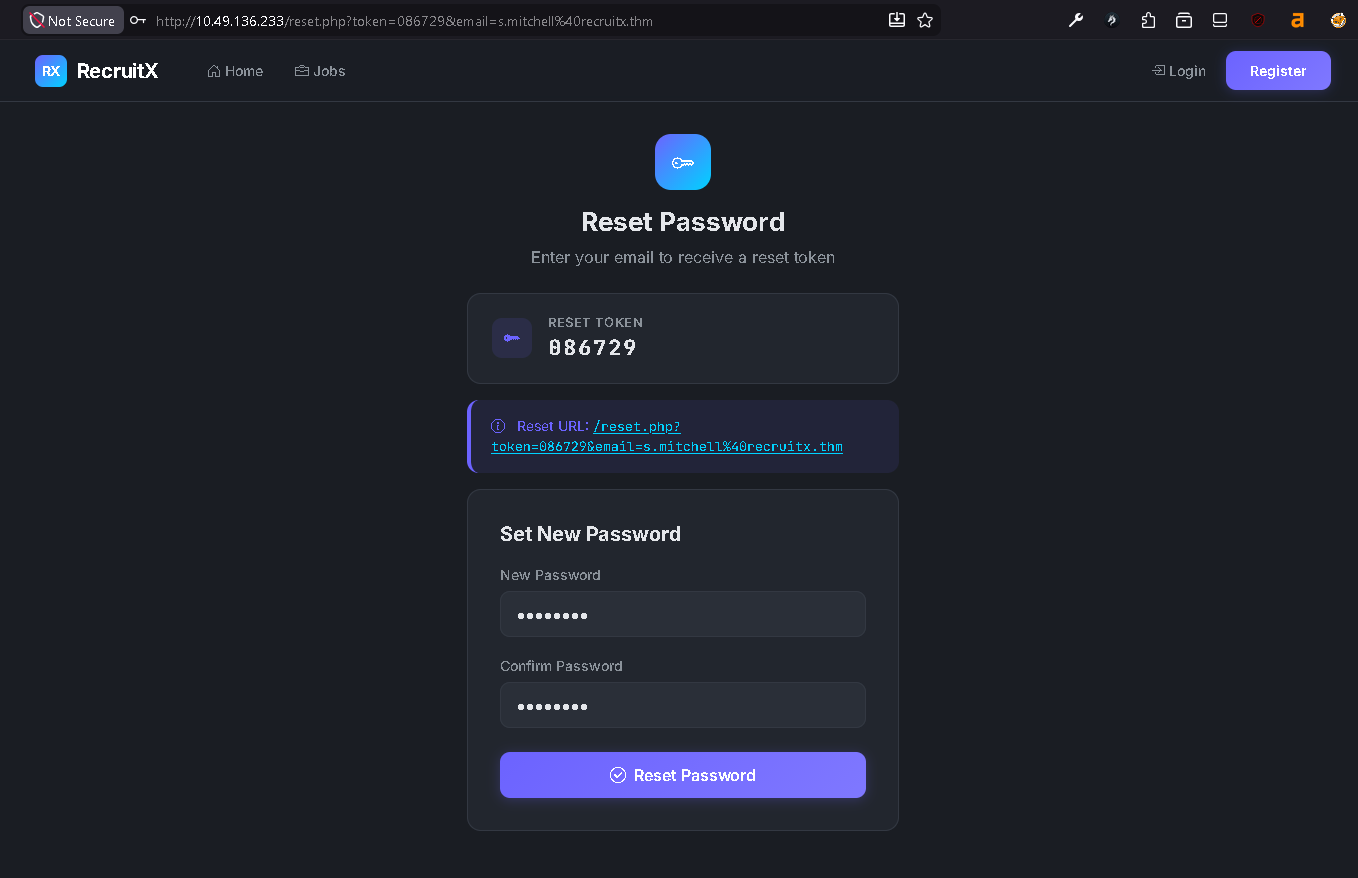 Logging in with the new administrator credentials