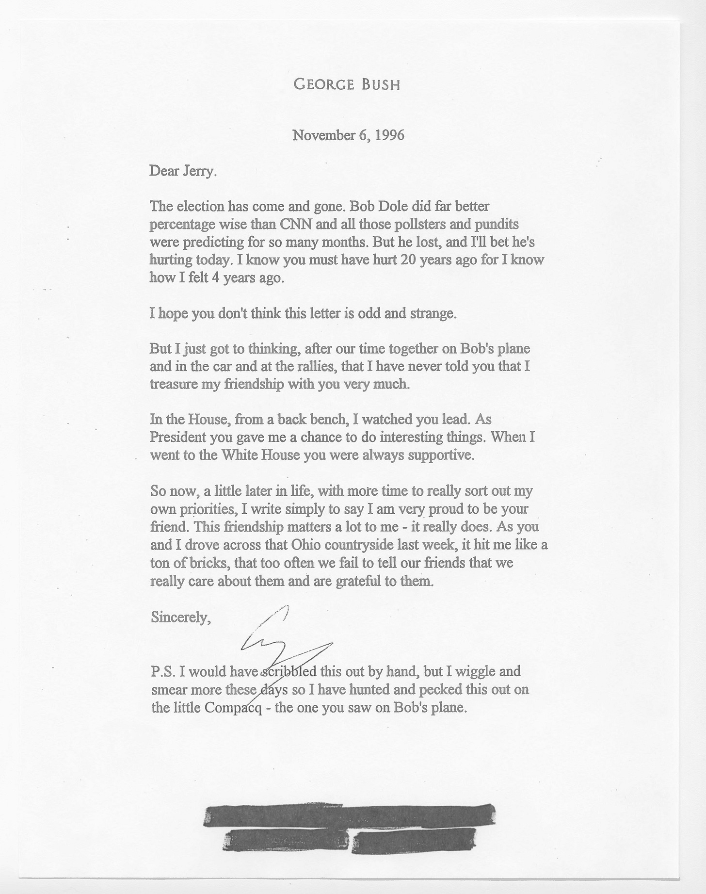 Typed letter on "George Bush" letterhead. Typed letter on "George Bush" letterhead.