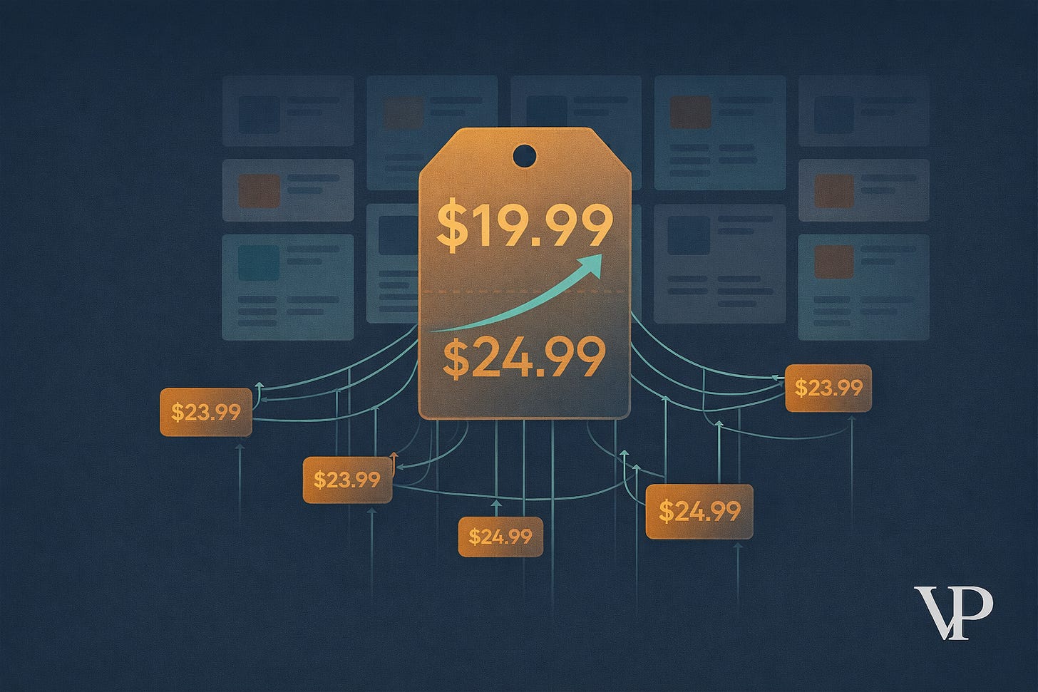 A striking editorial image evoking the concept of a hidden pricing algorithm manipulating a marketplace — specific to algorithmic pricing, not generic tech.