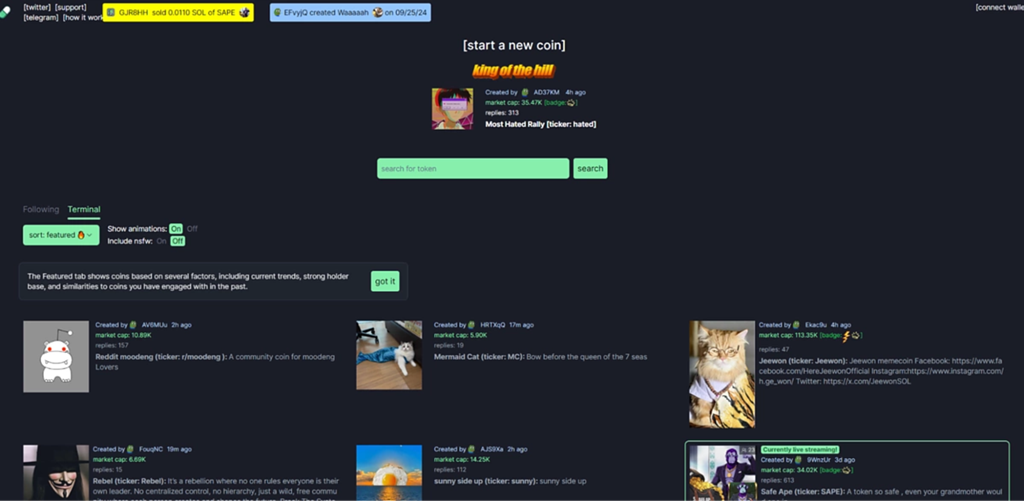 Pump.fun token creation interface