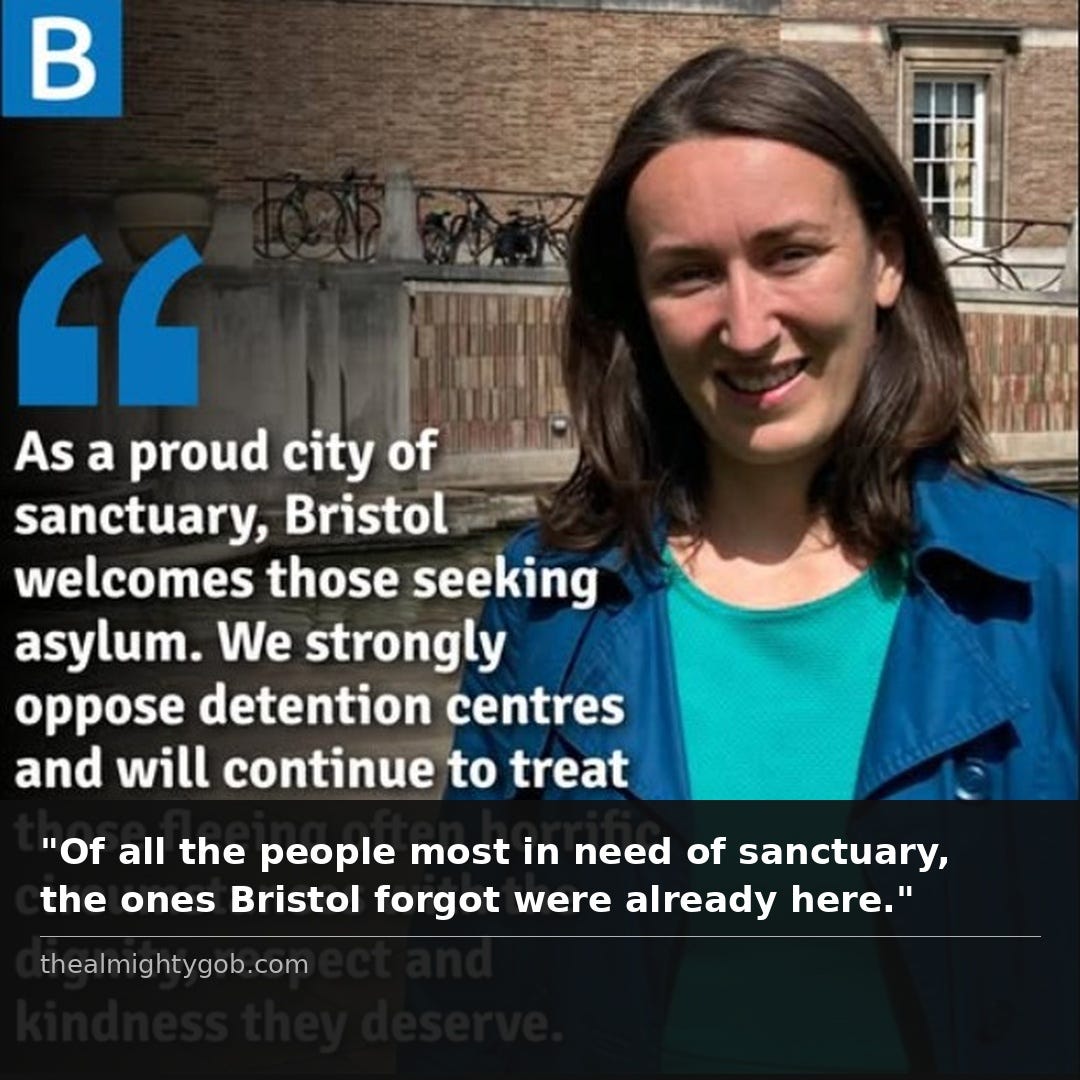 Bristol Live quote card featuring Heather Mack, Green deputy leader of Bristol City Council. Image © Bristol Live, reproduced for purposes of commentary and criticism under fair dealing, Copyright, Designs and Patents Act 1988. Overlay text added by The Almighty Gob.