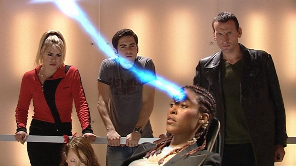 BBC One - Doctor Who, Series 1, The Long Game, The Long Game - The Doctor,  Rose, Adam and Cathica