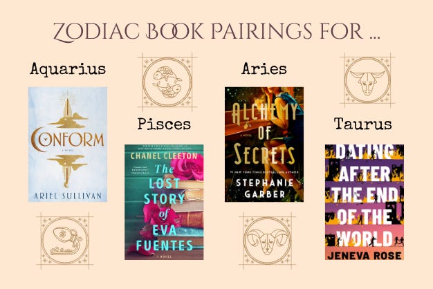 Zodiac book pairings for Aquarius, Pisces, Aries, Taurus