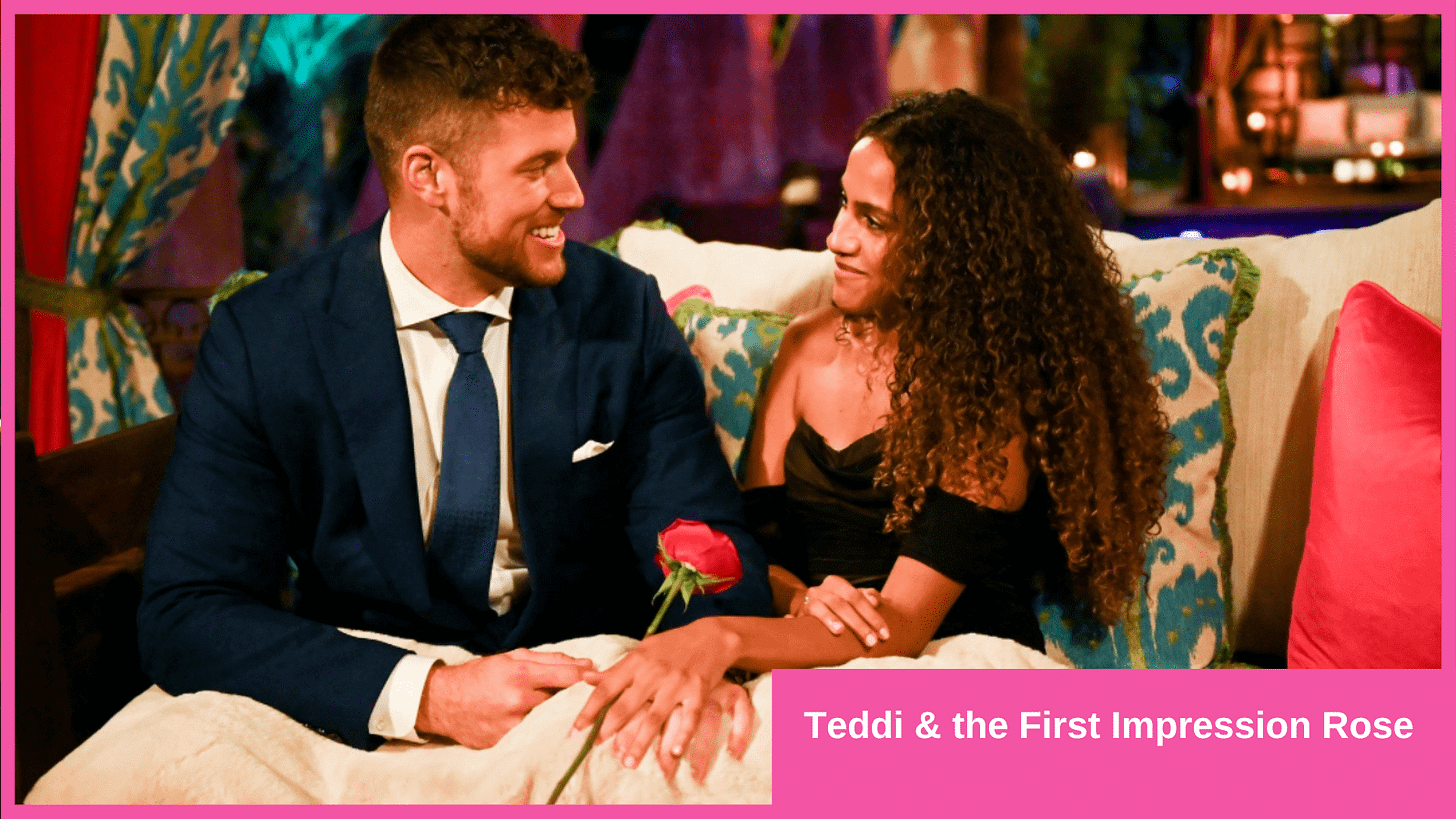 Teddi receives first impression rose on The Bachelor Teddi receives first impression rose on The Bachelor