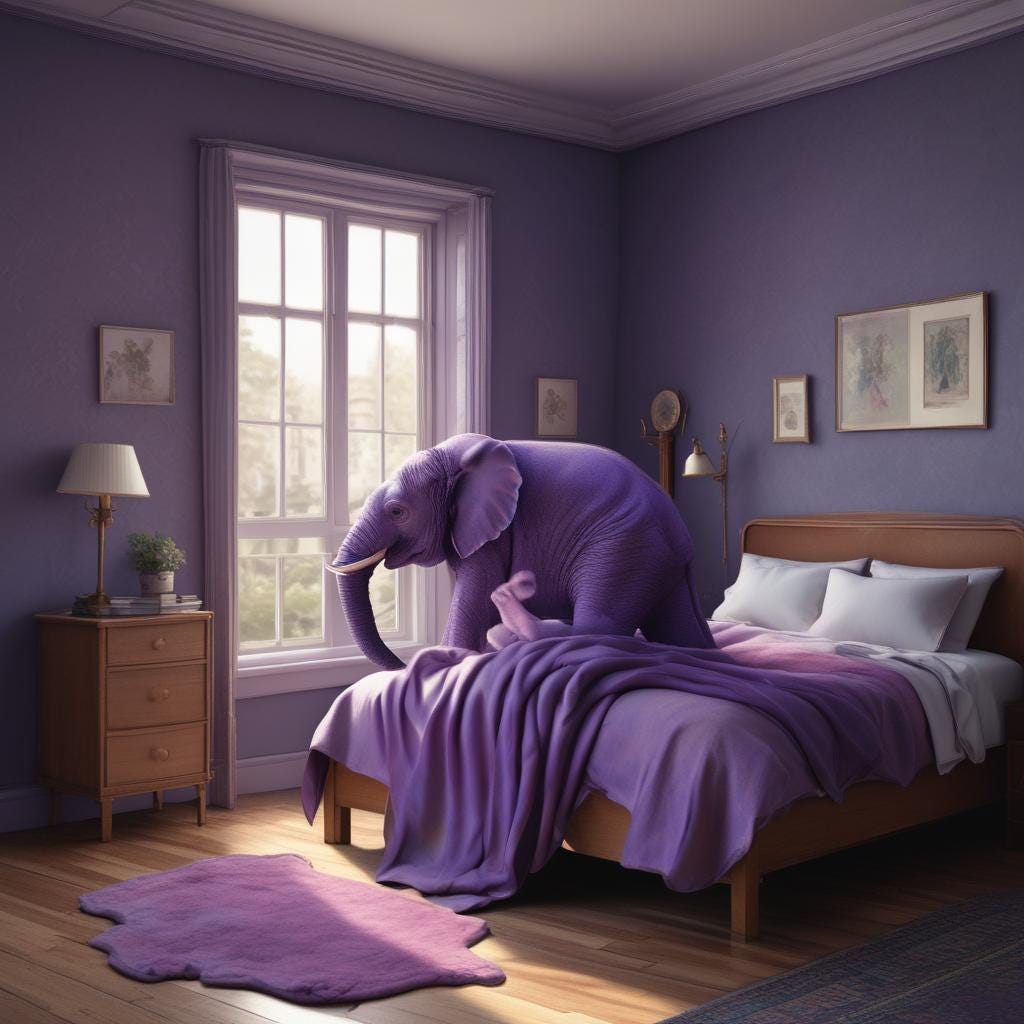 May be an image of elephant, rhinoceros and bedroom