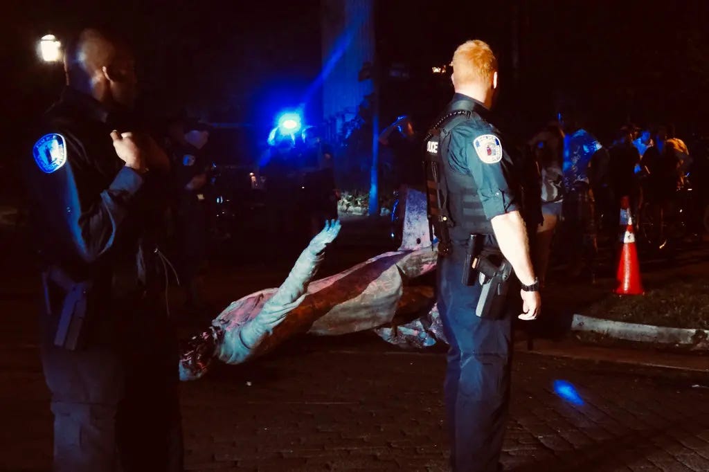 A statue of Jefferson Davis in Richmond, Va., on June 10.