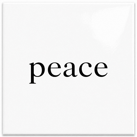 Six glossy white square cards arranged in two rows of three. Each card has one centered lowercase word in black serif type. From left to right, the top row reads: ease, peace, cease. The bottom row reads: release, receive, increase.