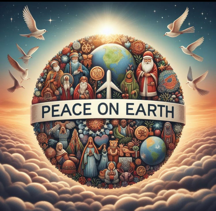 Hopeful, inspirational peace on Earth for all people, all religions, all races, and all time