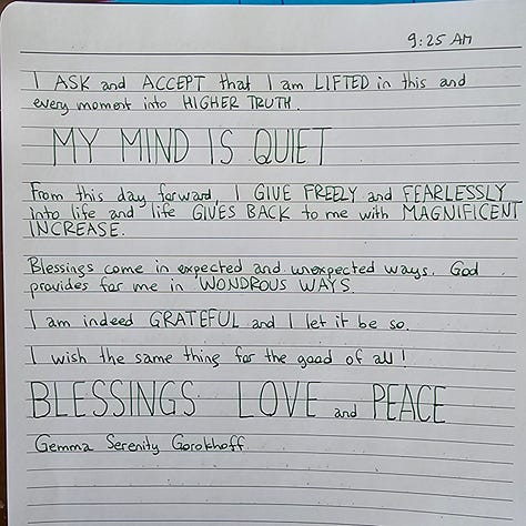Handwritten and adapted version of this abundance prayer, by Gemma Serenity Gorokhoff 🙏