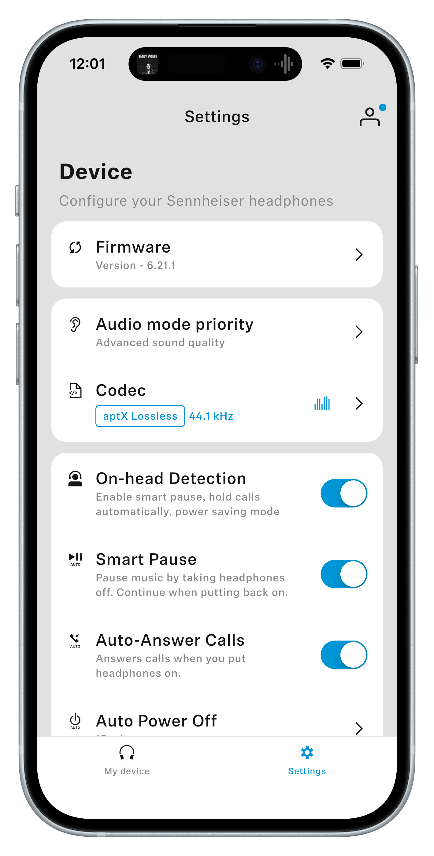 Sennheiser Smart Control Plus app showing codec details. Sennheiser Smart Control Plus app showing codec details.
