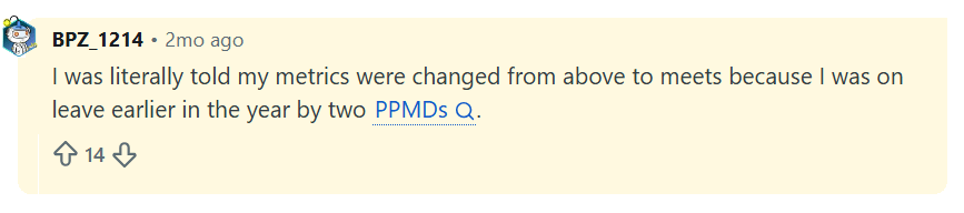 One claimed that two partners or managing directors told them their assessment had been downgraded because they had been on leave earlier in the year. One claimed that two partners or managing directors told them their assessment had been downgraded because they had been on leave earlier in the year.