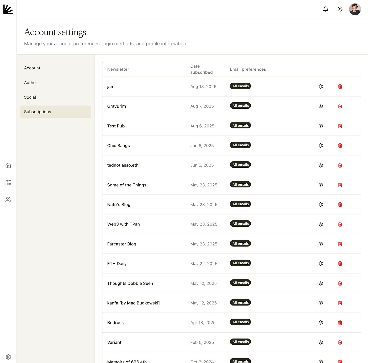 Account Settings Subscriptions Pn