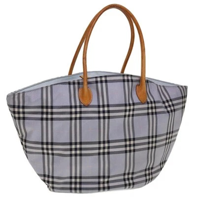 BURBERRY Nova Check Hand Bag Nylon Blue Brown Auth yk10262 - Picture 1 of 19