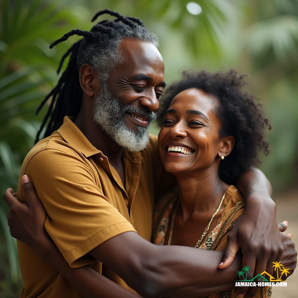 Couple arriving in Jamaica, capturing the joy and emotion of coming home.