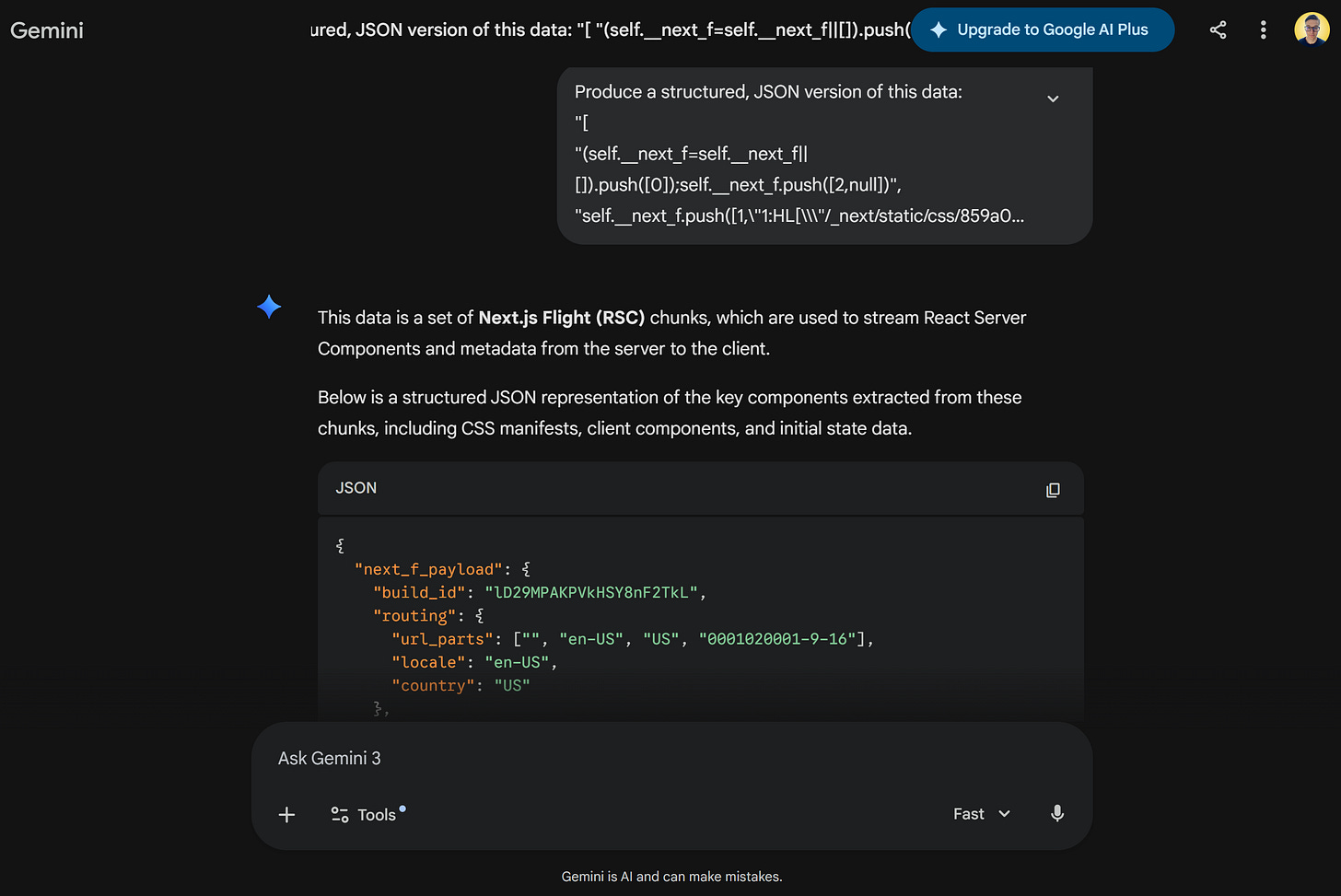 Note the parsed version of the source data produced by Gemini