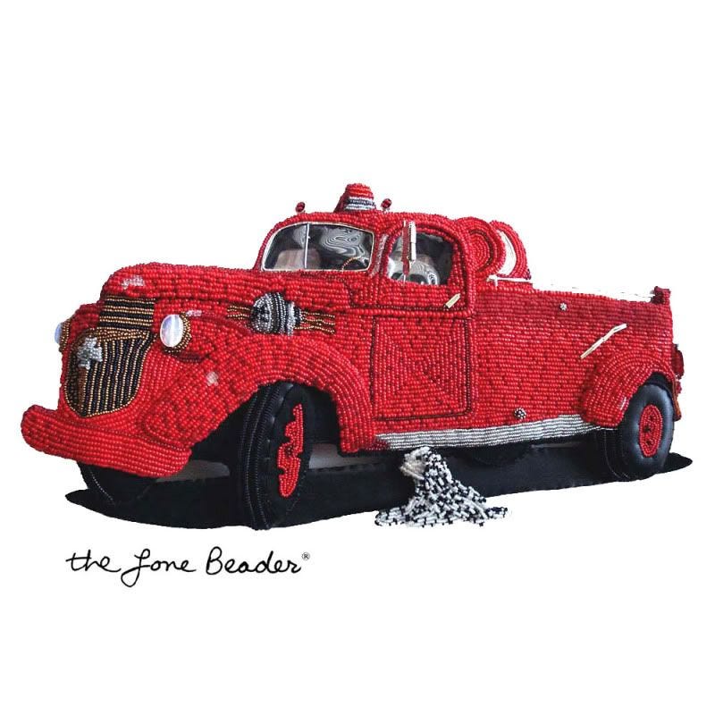 beaded beadwork 1943 Chevy fire truck for sale Dalmatian bead embroidery fiber art replica etsy thelonebeader red beaded beadwork 1943 Chevy fire truck for sale Dalmatian bead embroidery fiber art replica etsy thelonebeader red