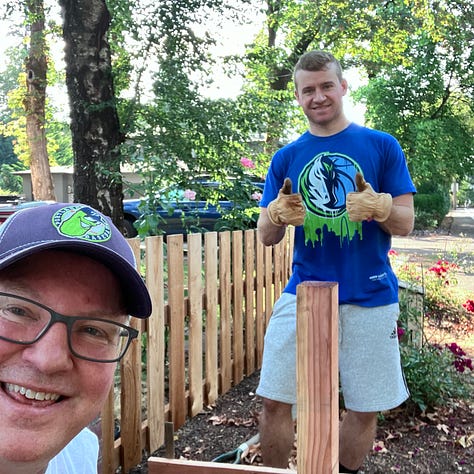 Steps to build a little library, digging a hole, pouring cement, sawing the wood, priming and painting, filling with books