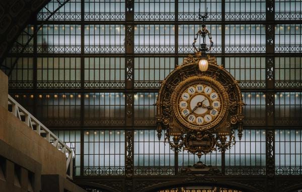 A clock in a big building