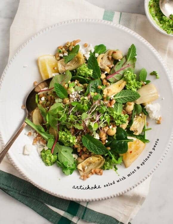 Artichoke Salad with Mint & Spinach Pesto