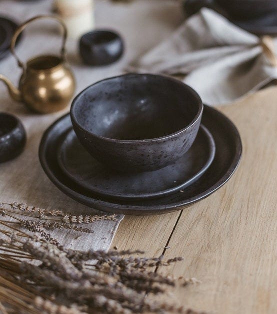 Dinnerware Set for 12, Ceramic Black Dinner Set, Stoneware Dish Set,  Handmade Full Table Setting, 3 Piece Set Rustic Pottery - Etsy