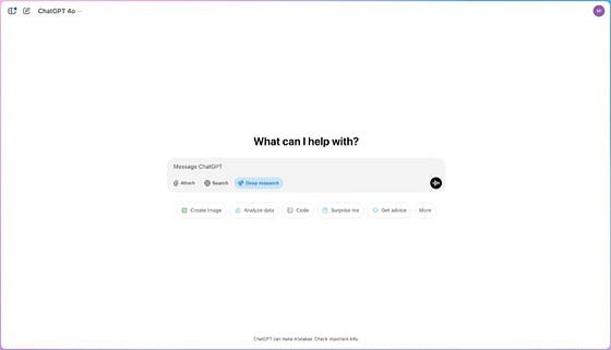 ChatGPT UI that shows the new Deep Research feature: https://openai.com/index/introducing-deep-research/