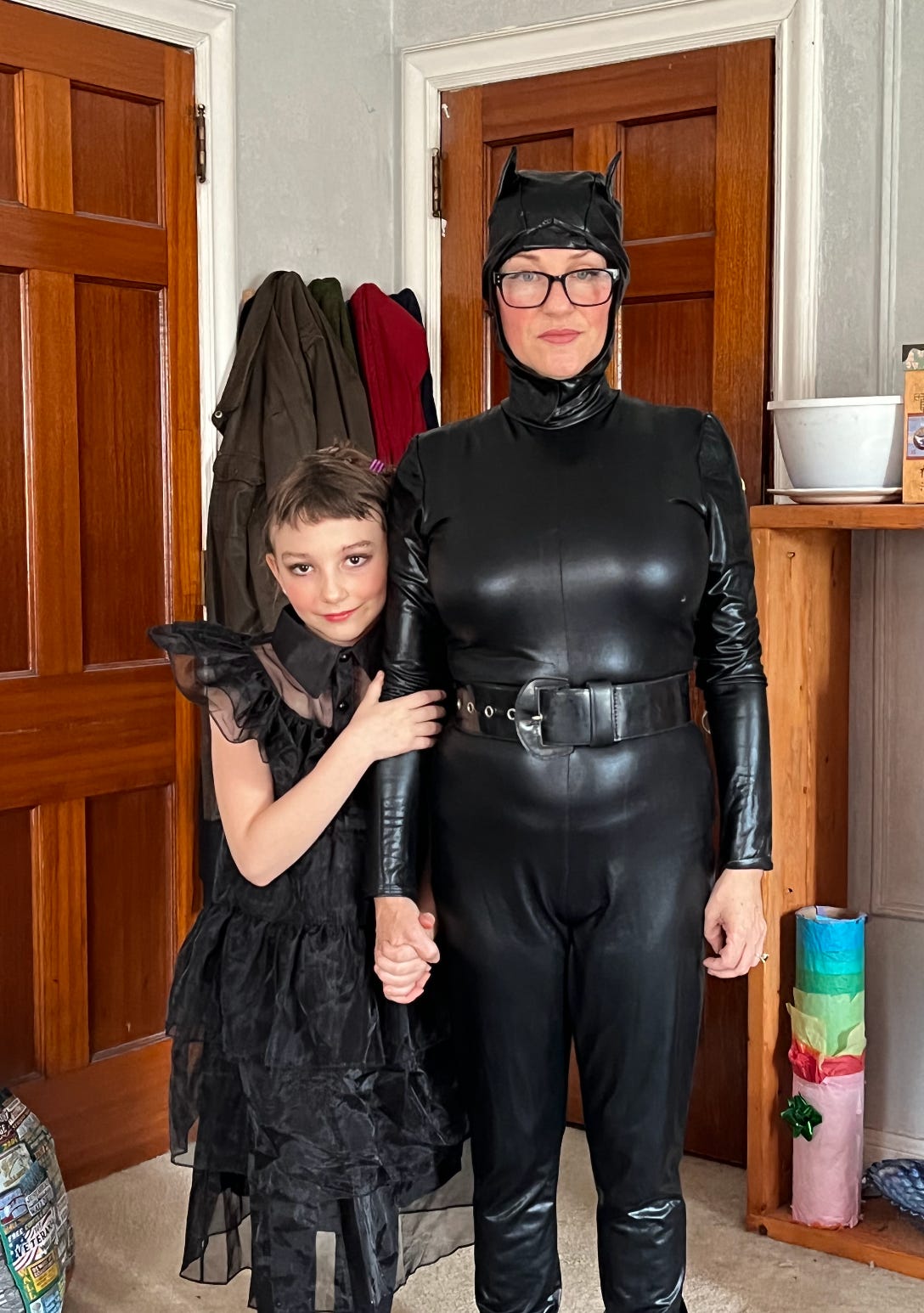 Donna Rose is Wednesday Addams, I am old bespectacled Cat Woman, we love each other. 