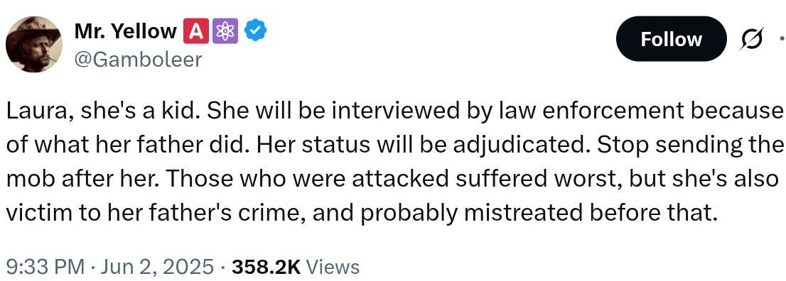 Laura Loomer's calls for Mohamed Soliman’s daughter to be deported are not supported by all of her social media followers.