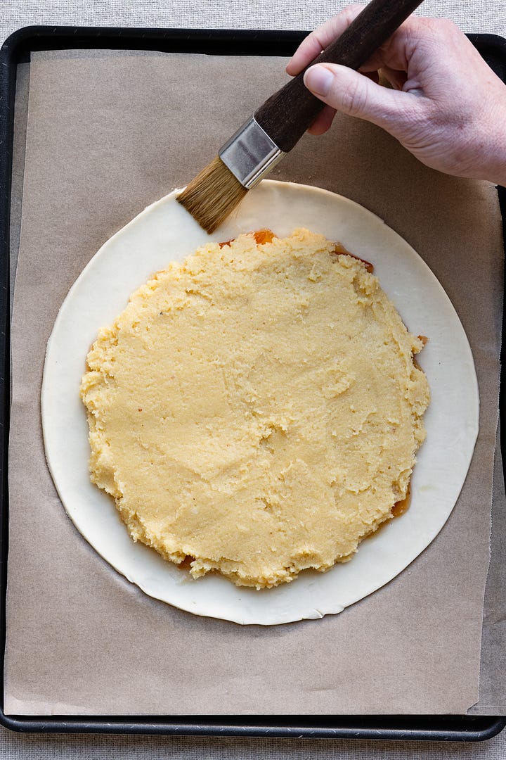 Overhead process shots of making a galette des rois.