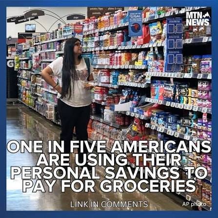 As people across the country struggle to make ends meet, a recent study found that one in five Americans are dipping into their savings accounts to pay for groceries. As people across the country struggle to make ends meet, a recent study found that one in five Americans are dipping into their savings accounts to pay for groceries.