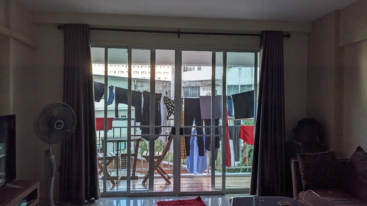 a laundry line outside on a patio