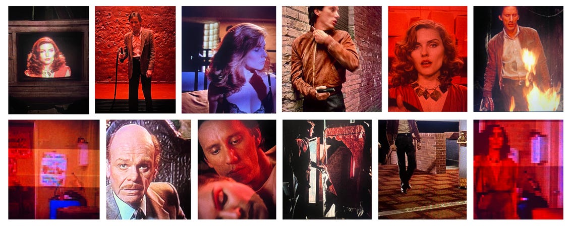 Film stills: Videodrome (1983) / flooded with red-orange