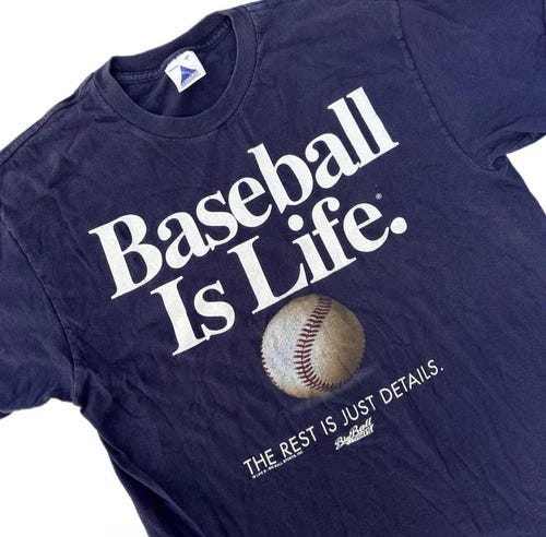 Vintage Y2K Baseball Is Life Men’s Graphic Shirt Navy Large - Picture 2 of 3 Vintage Y2K Baseball Is Life Men’s Graphic Shirt Navy Large - Picture 2 of 3