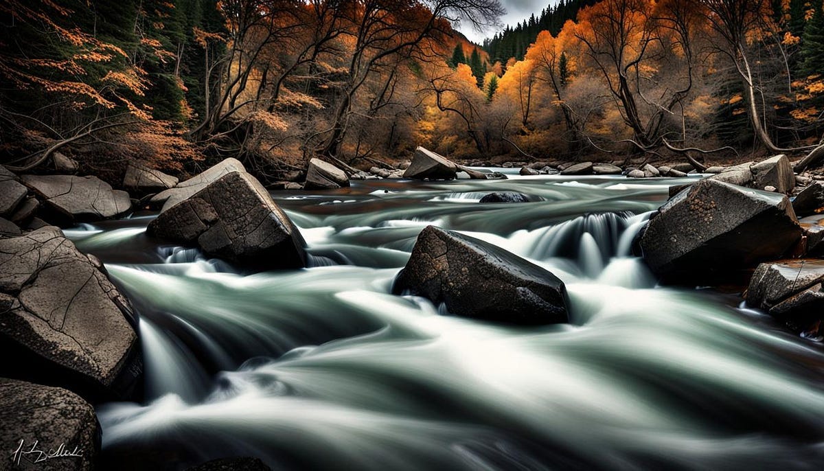 Churning river, artistic impression Churning river, artistic impression