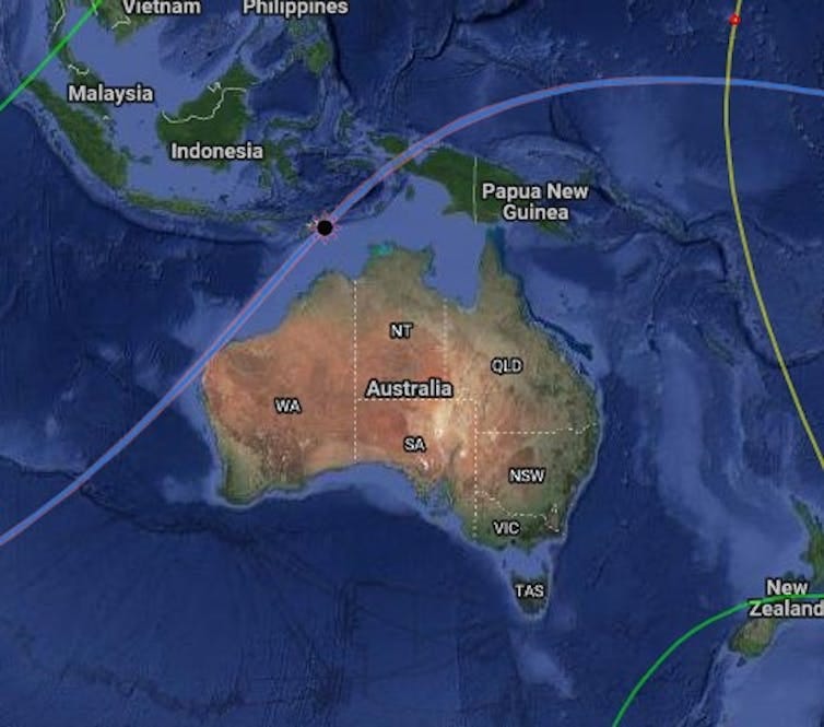 Map of Australia and Indonesia showing the path of totality from Exmouth WA to Papua, Indonesia. Map of Australia and Indonesia showing the path of totality from Exmouth WA to Papua, Indonesia.