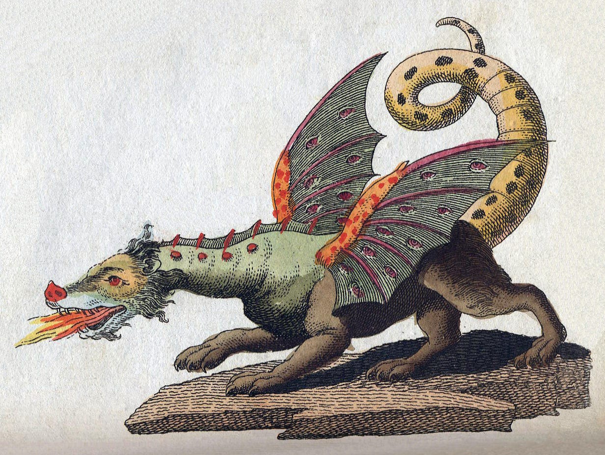 Dragon breathing fire by Friedrich-Johann-Justin-Bertuch