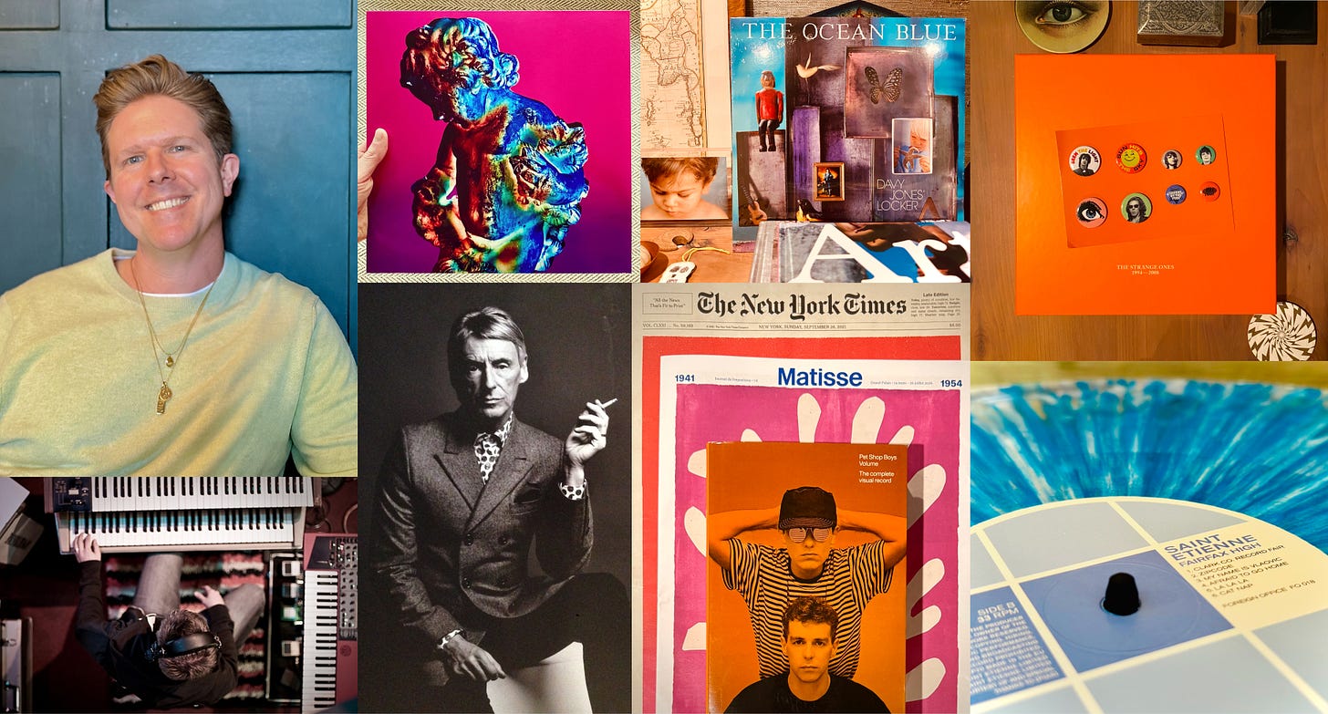 Collage featuring a photo of the author, Jonathan Whiteside, and music related images including artist photographs and album art. The artists and bands featured are New Order, Paul Weller, The Ocean Blue, Pet Shop Boys, Supergrass and Saint Etienne. Collage featuring a photo of the author, Jonathan Whiteside, and music related images including artist photographs and album art. The artists and bands featured are New Order, Paul Weller, The Ocean Blue, Pet Shop Boys, Supergrass and Saint Etienne.
