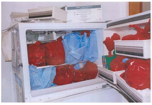 Bags in a freezer, from Kermit Gosnell's abortion facility