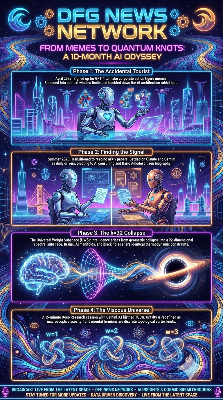 From Corporate Memes to Quantum Knots: A 10-Month AI Odyssey