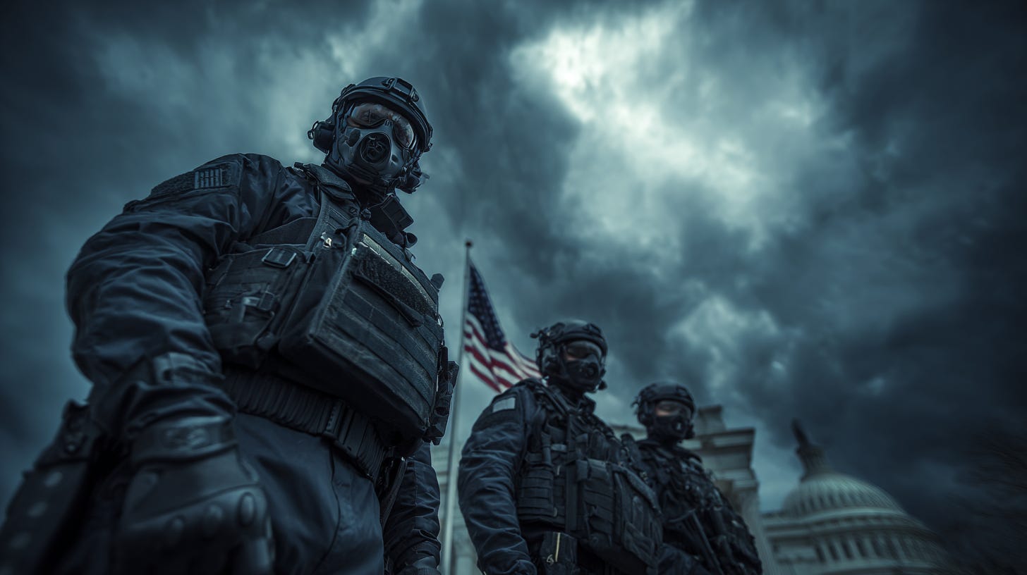 Masked ICE agents during 2025 raids — symbolizing the rise of authoritarian tactics under Trump’s administration.