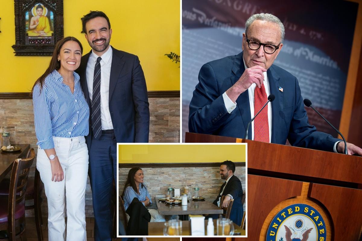 Zohran Mamdani refuses to say if Chuck Schumer should face election  challenge -- as he lunches with AOC