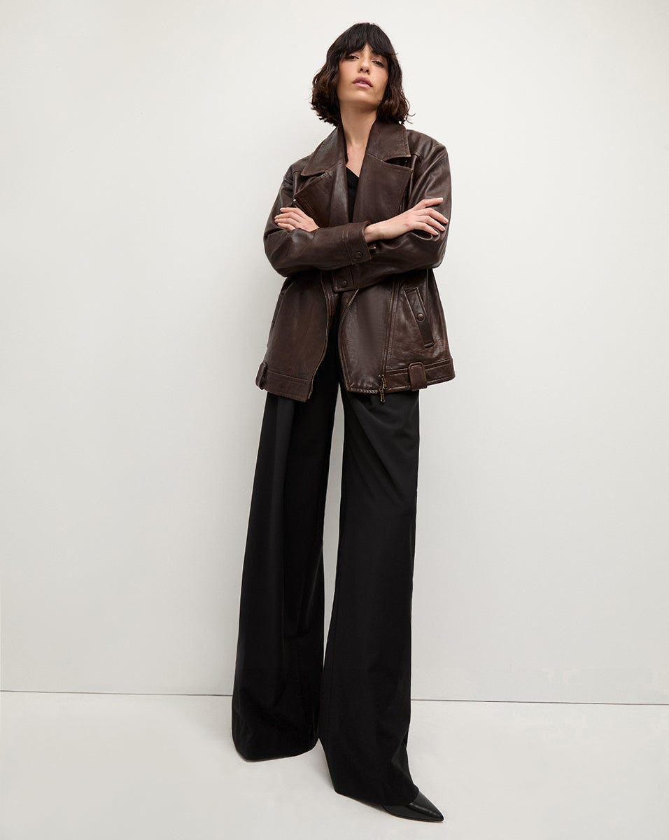 Thandie Leather Dickey Jacket - Dark Chocolate
