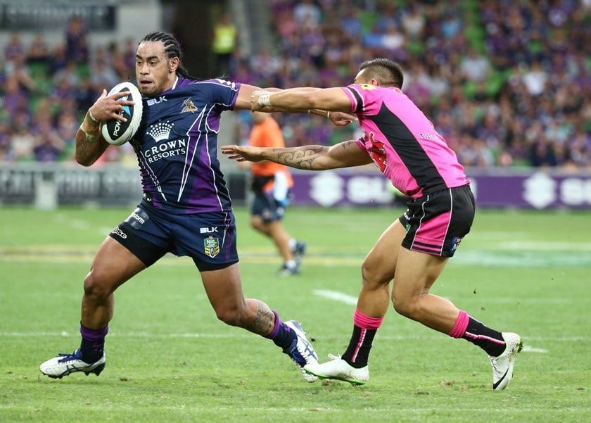 Digital Image by Brett Crockford Â© nrlphotos.com : Mahe Fonua   NRL, Rugby League, Round 2, Melbourne Storm v  Penrith Panthers @ AAMI Park, Melbourne, VIC, Saturday March 15th, 2014.