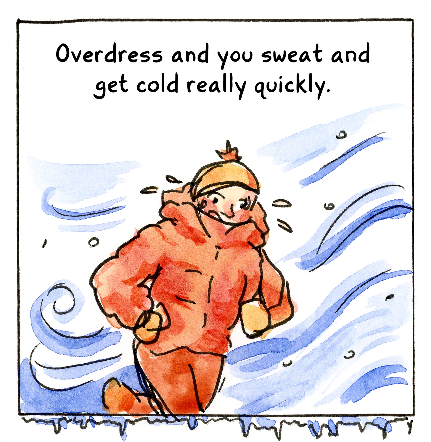 Winter running in Minnesota comic by cartoonist K. Woodman-Maynard.