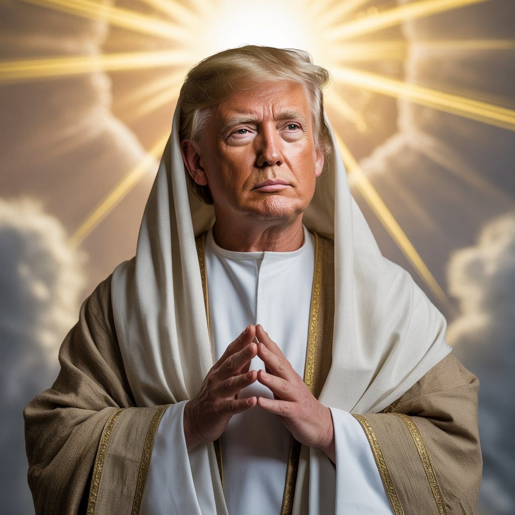 Donald Trump depicted as Jesus Christ — Has Jesus Been Trumped? Easter 2026, The Almighty Gob