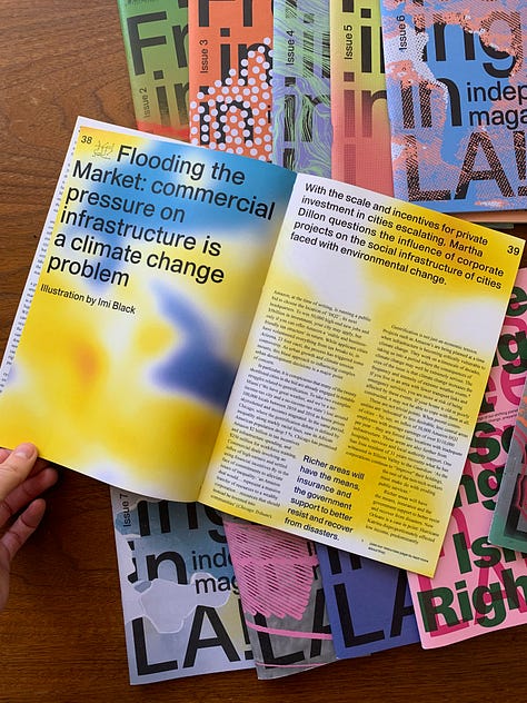 Pictures of the first issue of IFLA, including the hand-sewn binding, two illustrations and my first article in print
