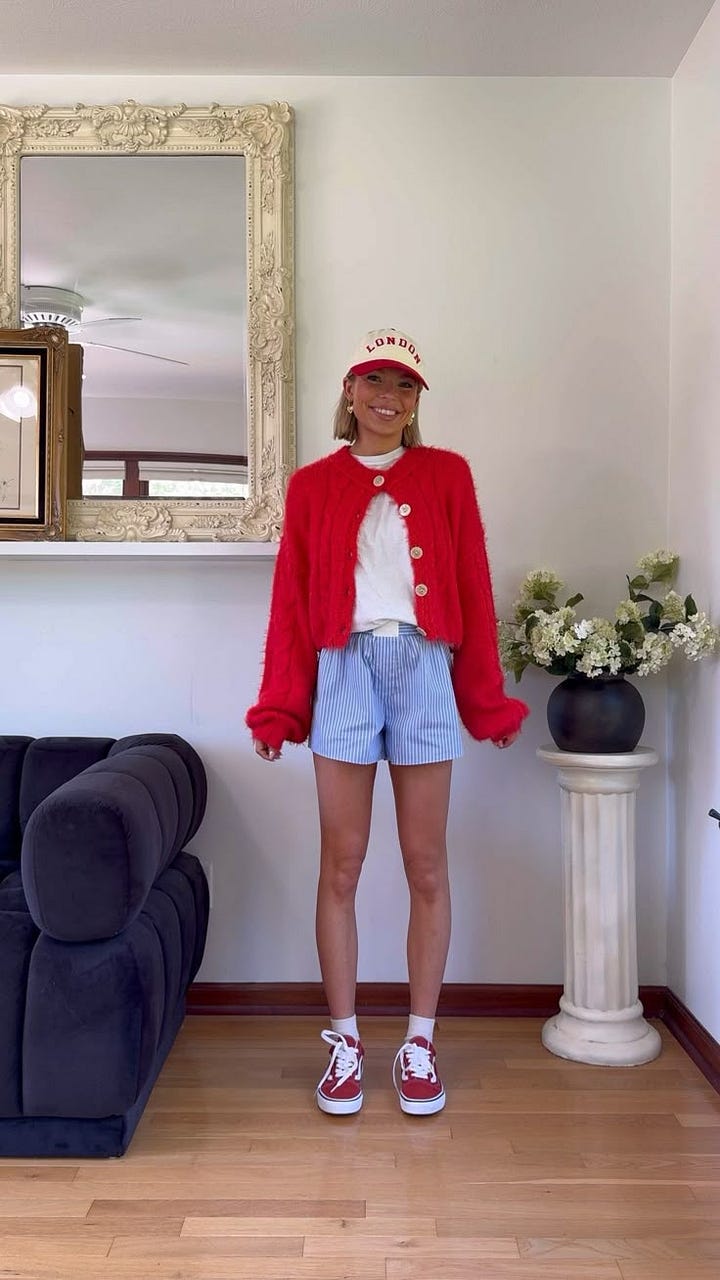 people wearing blue and white shorts with red and yellow tops