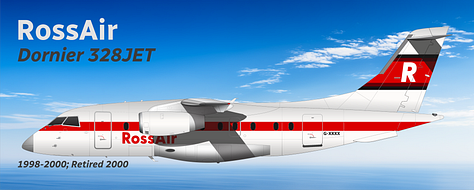 A selection of former ROSSair Scotland aircraft: 1) Fokker 100, 2) Dornier 328JET, 3) Dornier 328, 4) de Havilland DHC-8 Q200, 5) de Havilland DHC-8 Q300, 6) de Havilland DHC-8 Q400.
